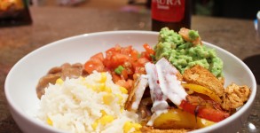 Gluten free Mexican bowl with Gluten Free beer